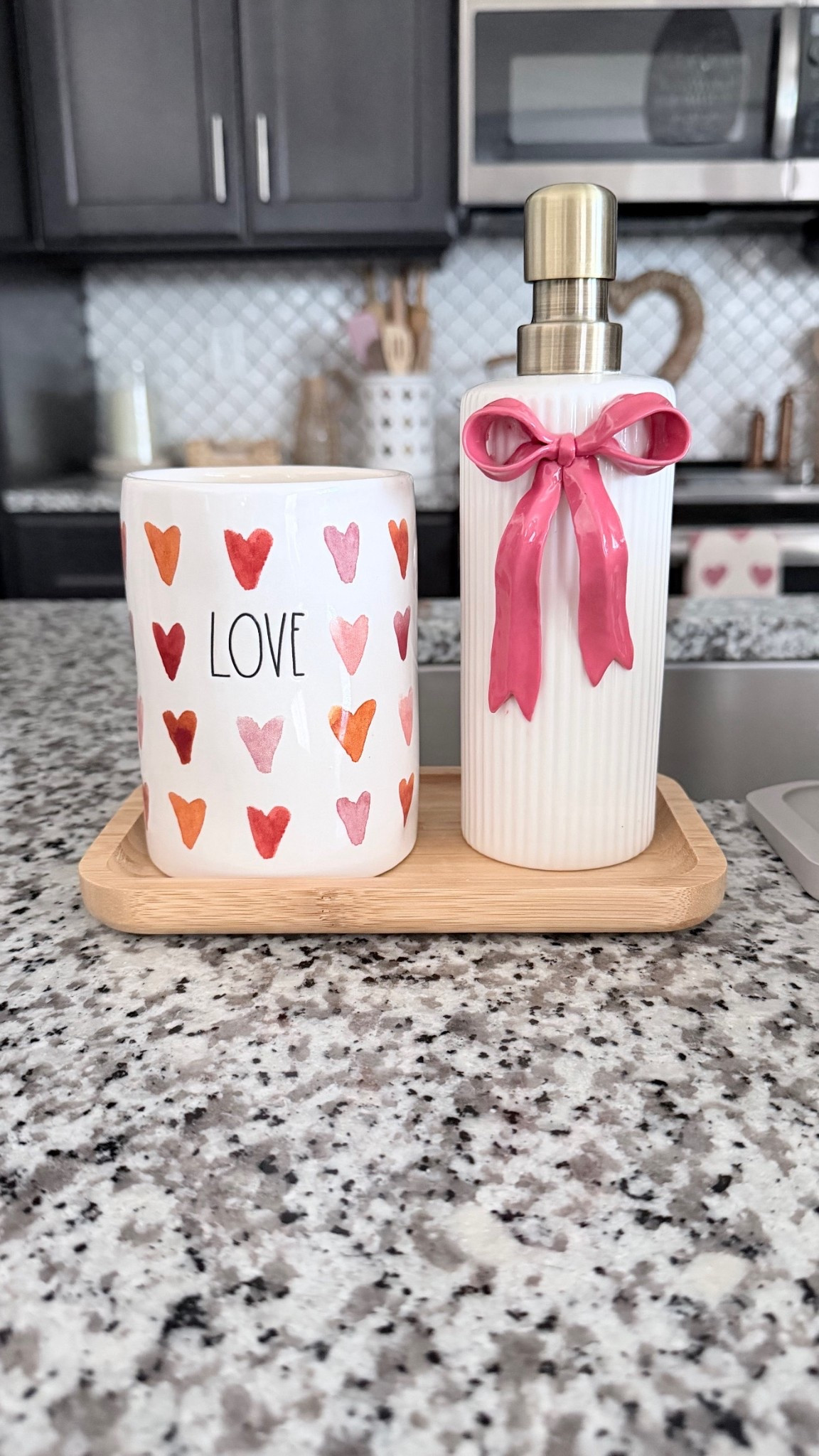 How soap
Dispenser and heart candle for kitchen counter near sink #valentinesdaydecor #bowsoapdispenser #soap #kitchen #coquette #sink #counterdecor 

#LTKHome #LTKSeasonal #LTKValentine