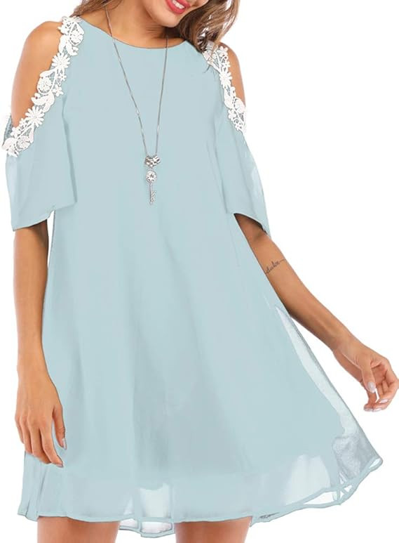 Aofur Summer Chiffon Lace Dress Ladies 2018 Cold Sleeve Casual Plus Size S-XXXXL Sundress Women S... | Amazon (US)