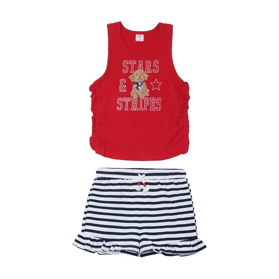 Way to Celebrate Girls Americana Cinched Tank and Flutter Short Set, 2-Piece, Sizes 4-18 | Walmart (US)