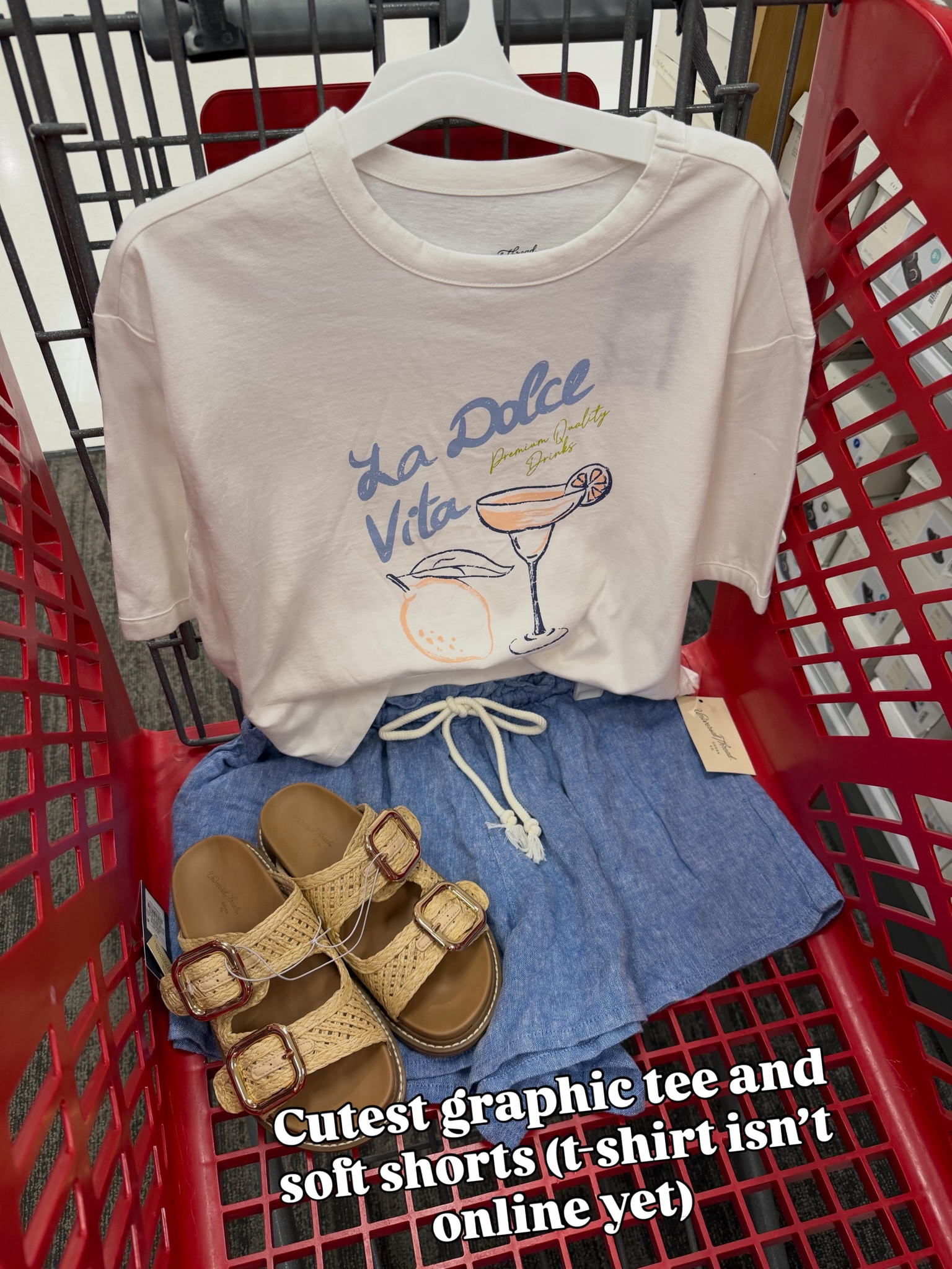 The cutest graphic tee at Target (not online yet!) and soft chambray pull on drawstring shorts. #targetstyle