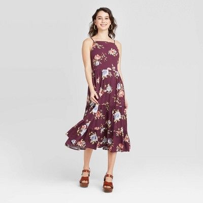 Women's Floral Print Sleeveless Lace-Up Back Tiered Midi Dress - Xhilaration™ | Target
