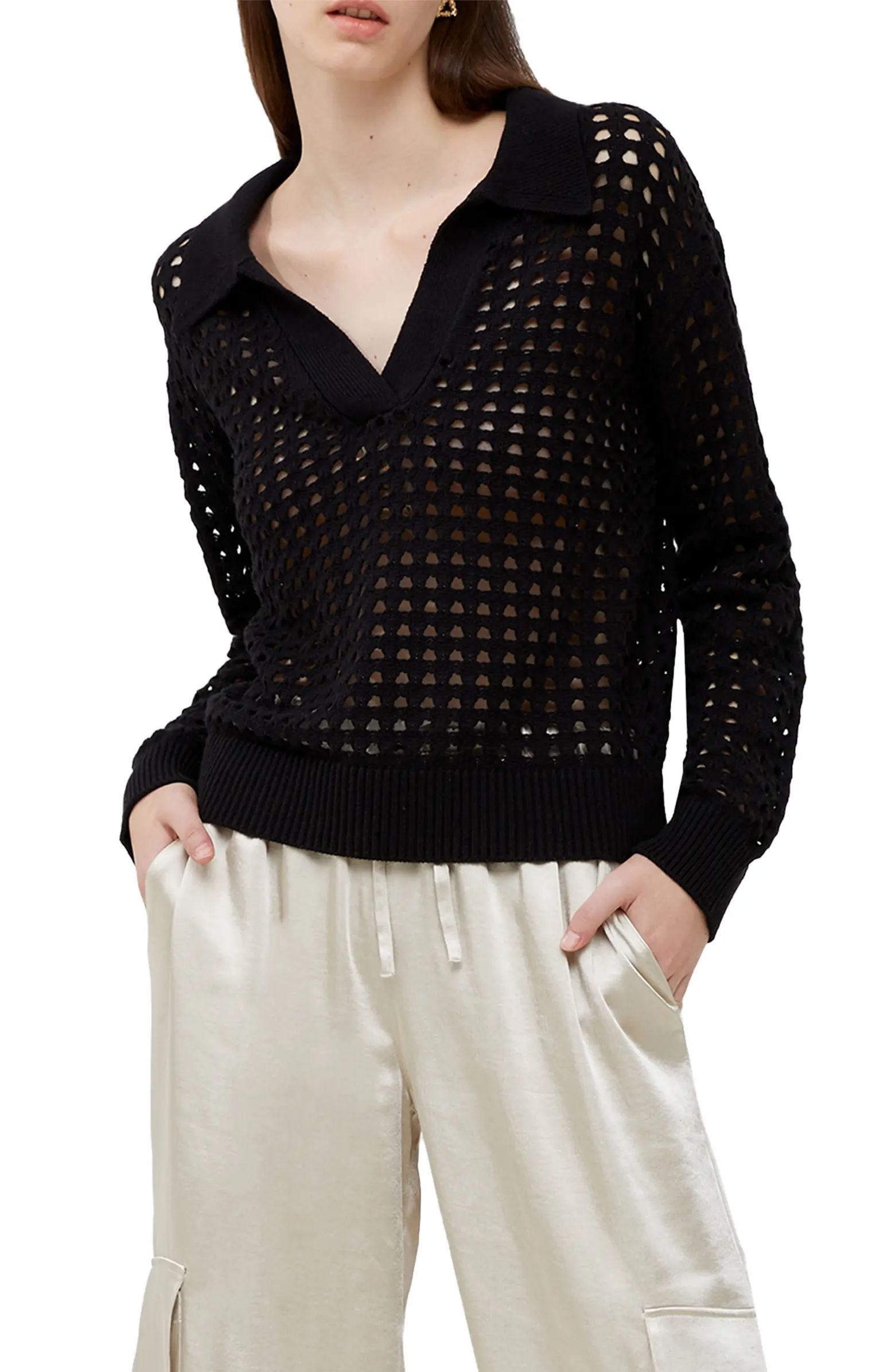 French Connection Manda Open Stitch Polo Sweater | Nordstrom | Nordstrom