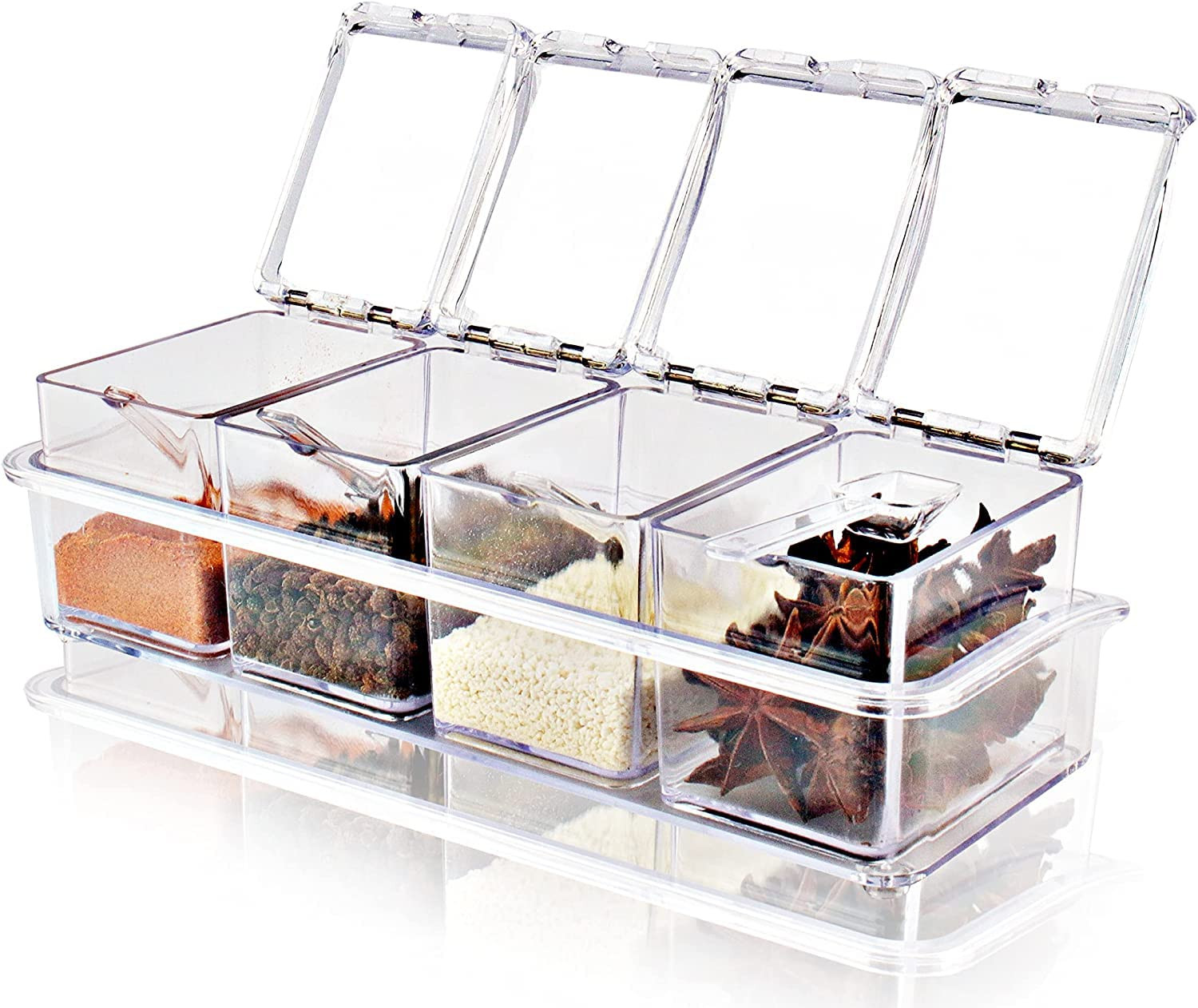 Clear Seasoning Box - 4 Piece Acrylic Spice Storage Container storage Tool for Kitchen Herb Spice... | Amazon (US)