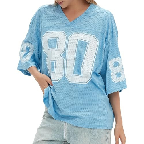 Hesaco Womens Graphic Tees - Oversized Jersey Summer Top Jersey Top Coquette Clothes Y2k Streetwear Short Sleeve Shirts Blue | Amazon (US)