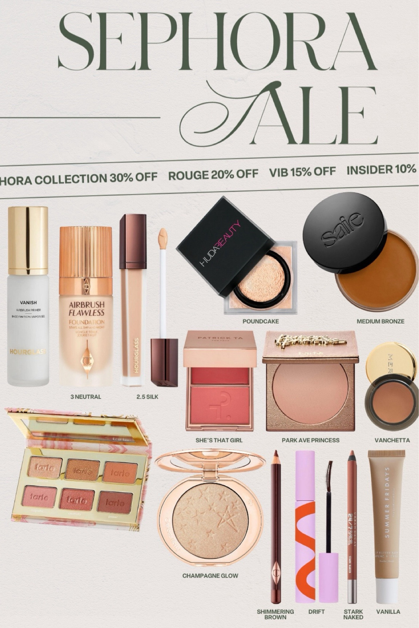 Sephora Savings Event Happening Now! Sharing my full face of makeup here. Use code: SAVINGS

Sephora Collection 30% off: 11/1 - 11/11
Rouge 20% off: 11/1 - 11/11
VIB 15% off: 11/5 - 11/11
Insider 15% off: 11/5 - 11/11

Shades:
- Foundation: 3N
- Concealer: 2.5 Silk
- Setting Powder: Poundcake
- Cream Bronzer: Medium Bronze
- Blush: She’s that Girl
- Powder Bronzer: Park Ave Princess
- Cream to powder eyeshadow: Vachetta Warm Beige
- Eyeliner: Shimmering Brown
- Highlighter: Champagne Glow
- Mascara: Drift
- Lip Liner: Stark Naked
- Lip Balm: Vanilla

#LTKbeauty #LTKxSephora