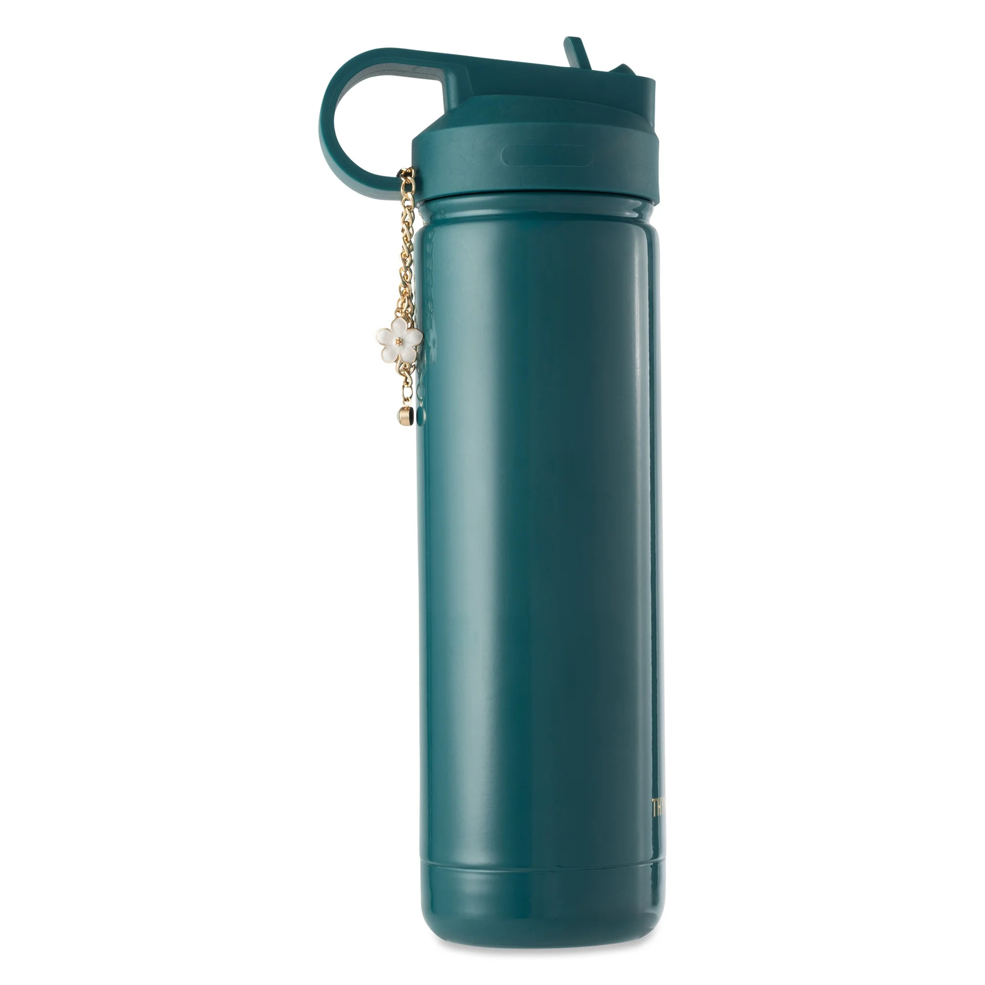 Thyme & Table 26 fl oz Water Bottle with Straw Lid, Teal with Flower Gold Charm - Walmart.com | Walmart (US)