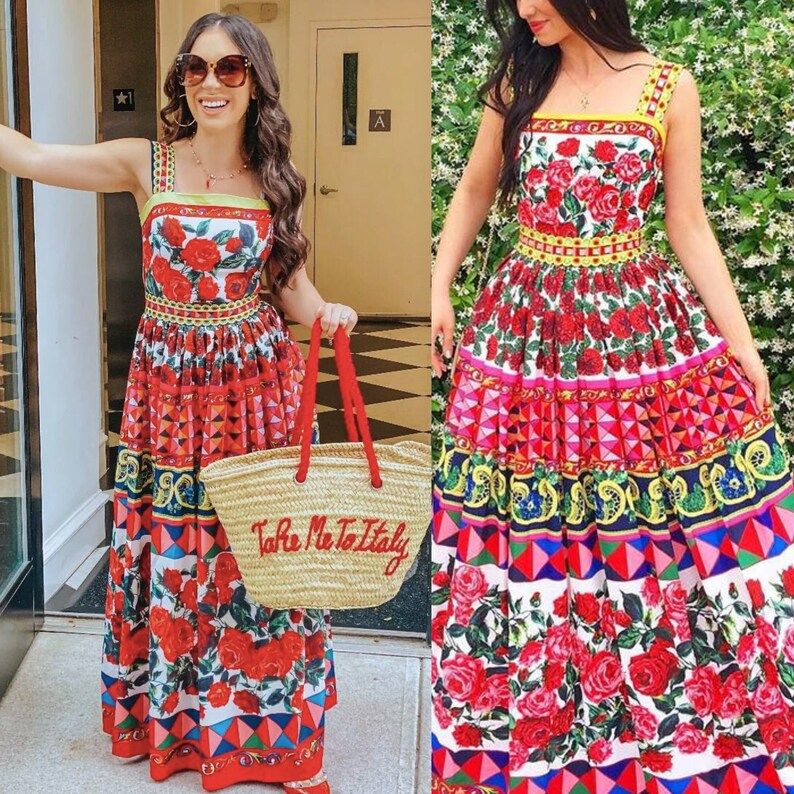 Cute Sicilian Dress, Mosaic Dress, Italian Summer Dress, Italian Print Dress, Dolce Vita Style Dr... | Etsy (US)