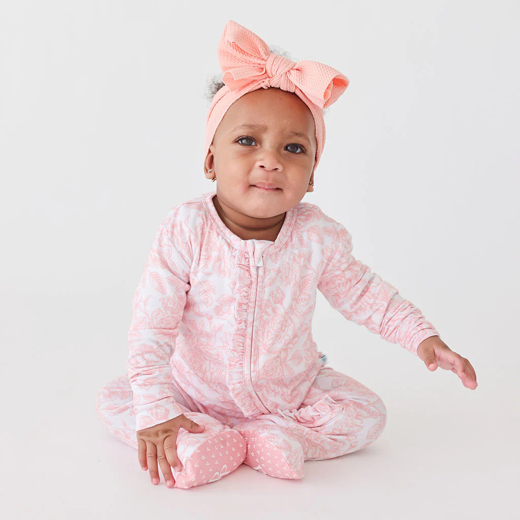 Floral Pink Baby Girl Footie Sleeper | Martina | Posh Peanut