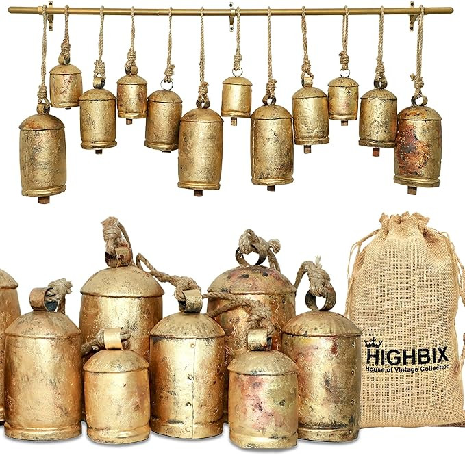 HIGHBIX Rustic Handmade Christmas Jingle Cowbells Complete Set Large XL Bells with Metal Hanging ... | Amazon (US)