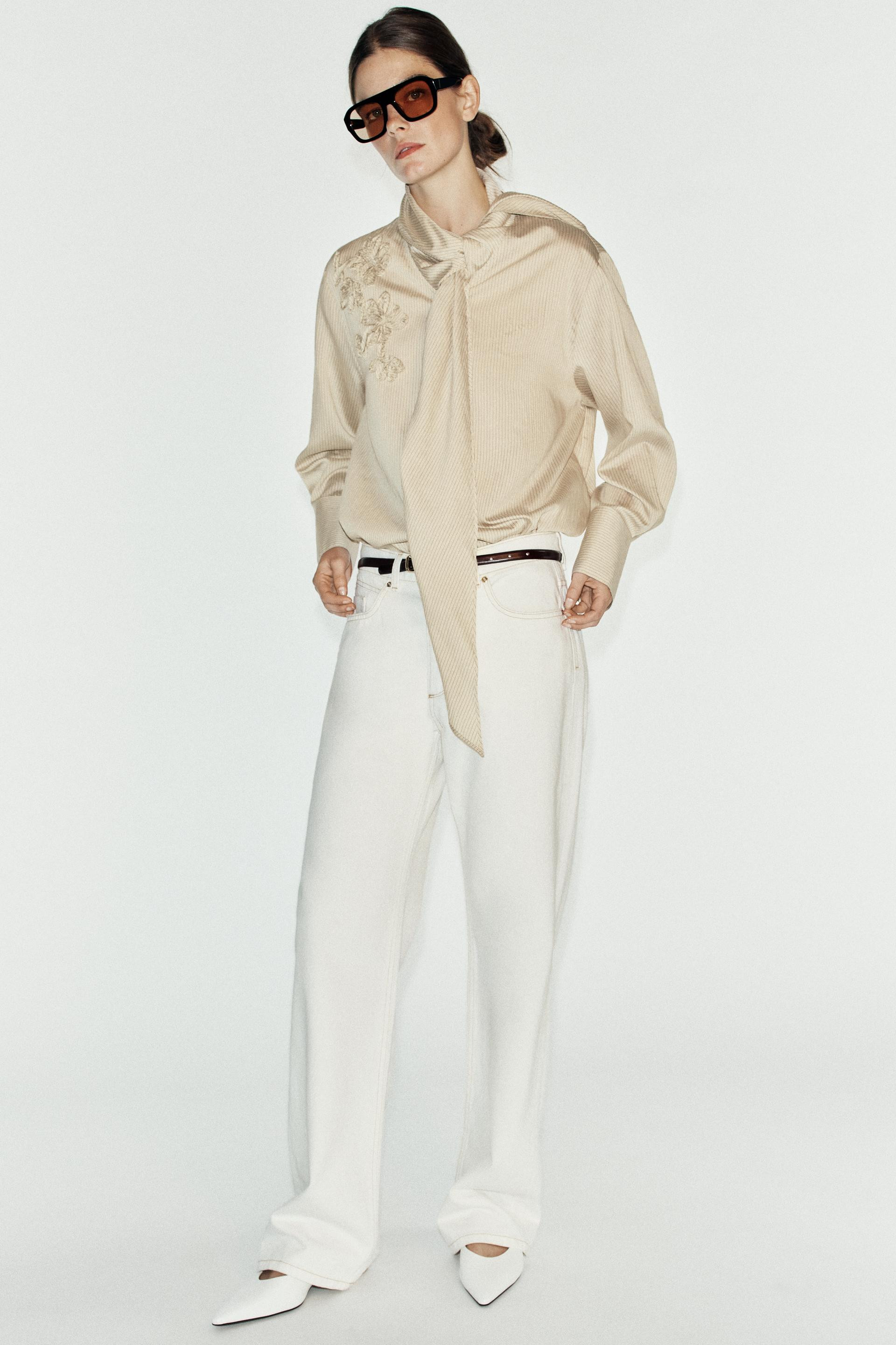Zara - Striped Tie Shirt - Beige - Xl - Woman | Zara US