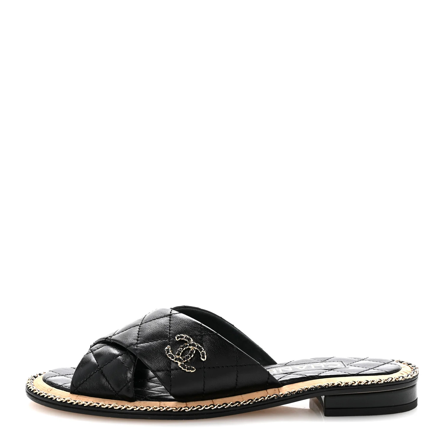 Chanel Lambskin Quilted Chain CC Sandals 36 Black 1889128 | FASHIONPHILE (US)