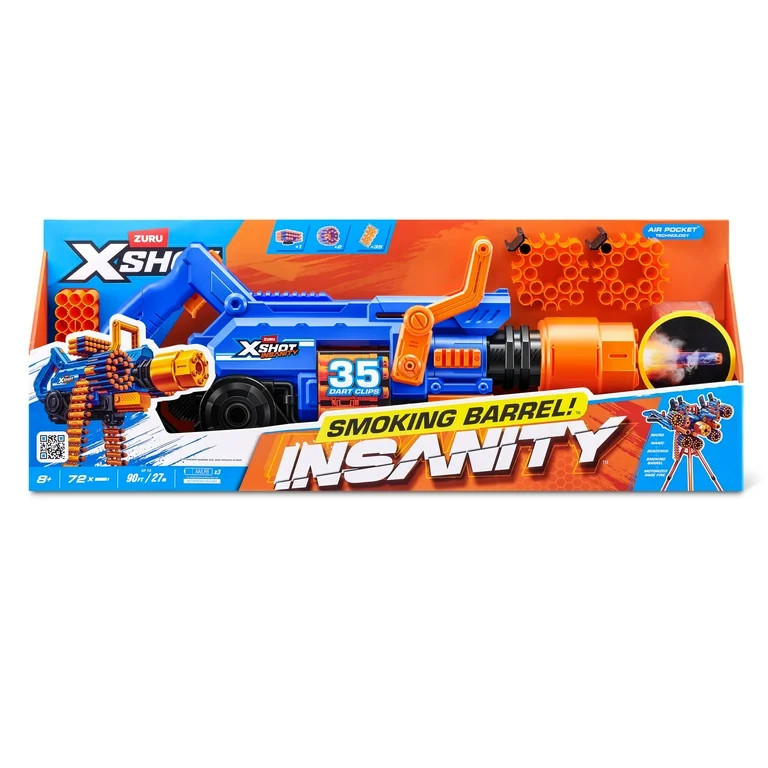 XSHOT Insanity Smoking Barrel Blaster (72 Darts) Motorized Outdoor Blaster by ZURU for Ages 8+ | Walmart (US)