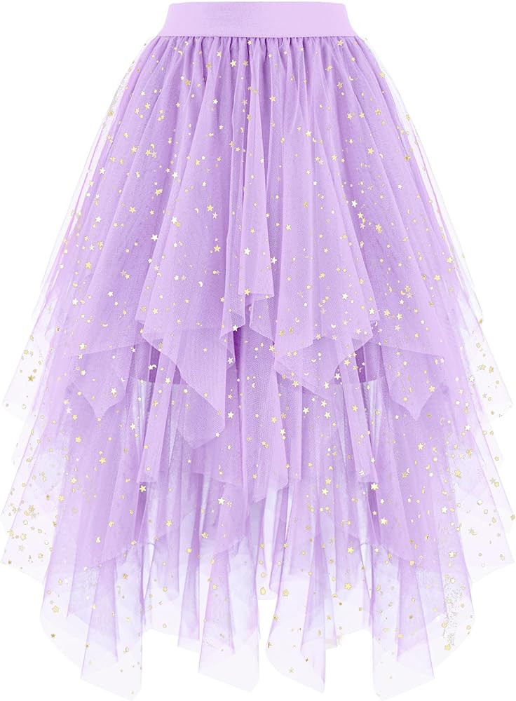 Ellames Women's Tulle Skirts High Low Layered Puffy Fairy Skirts Midi Length Irregular Tutu Skirt | Amazon (US)