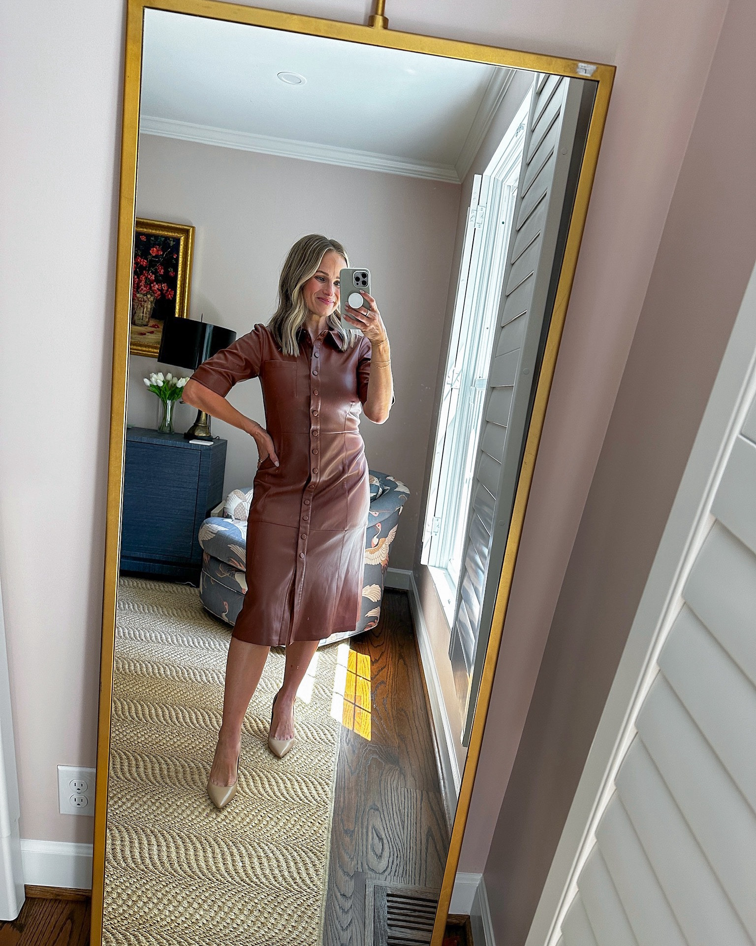 I don't even know what called to me to grab this leather dress off the rack considering it was 98 degrees, 99% humidity and we were under a heat advisory. But dang this is gorgeous! It was shockingly comfortable and the snap buttons will make breastfeeding a breeze. I have a small and it's TTS. #falldress #nordstromsale

#LTKStyleTip #LTKxNSale