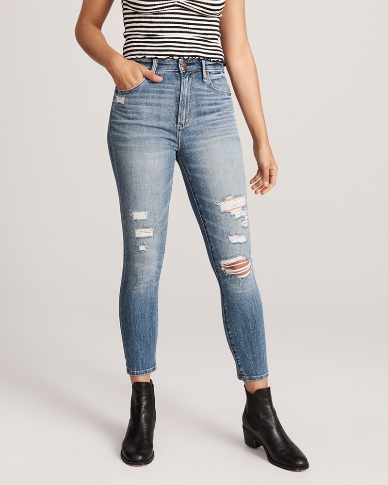 Ripped High Rise Ankle Jeans | Abercrombie & Fitch US & UK