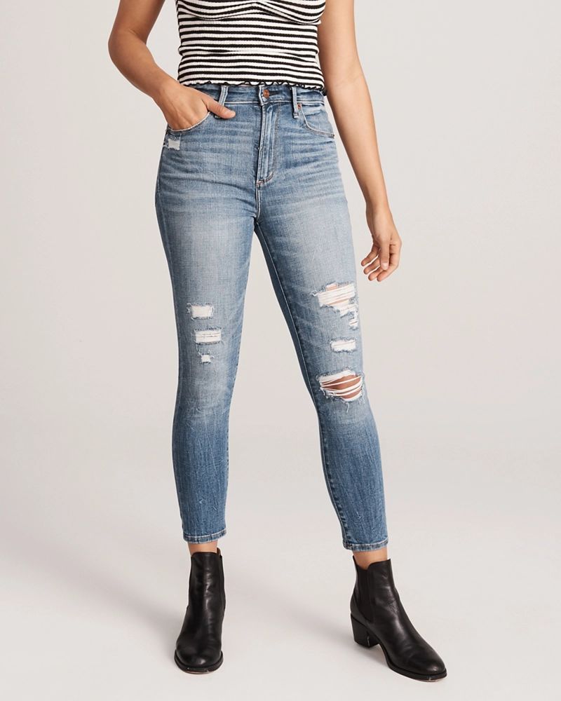 Ripped High Rise Ankle Jeans | Abercrombie & Fitch US & UK