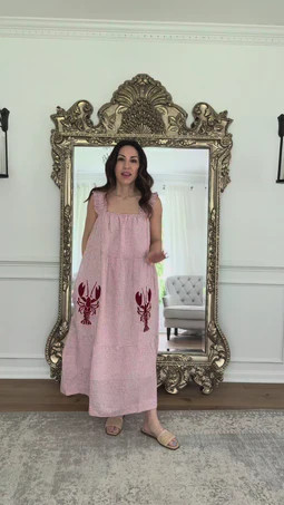 Red Gingham Lobster Midi Dress | Avara