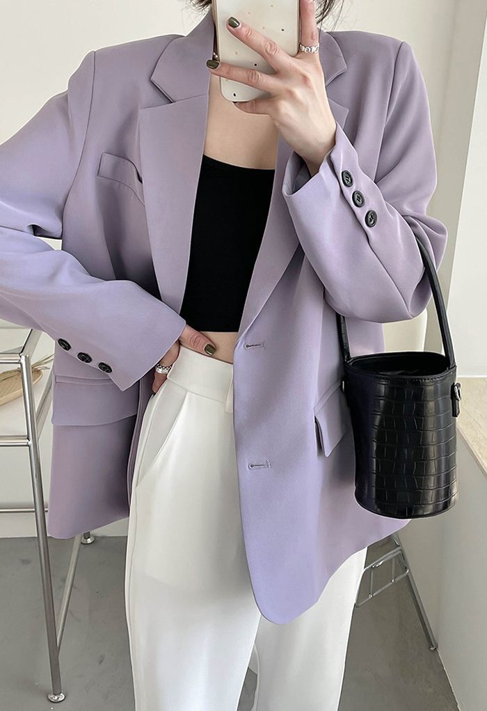 Three-Button Textured Blazer in Lilac | Chicwish