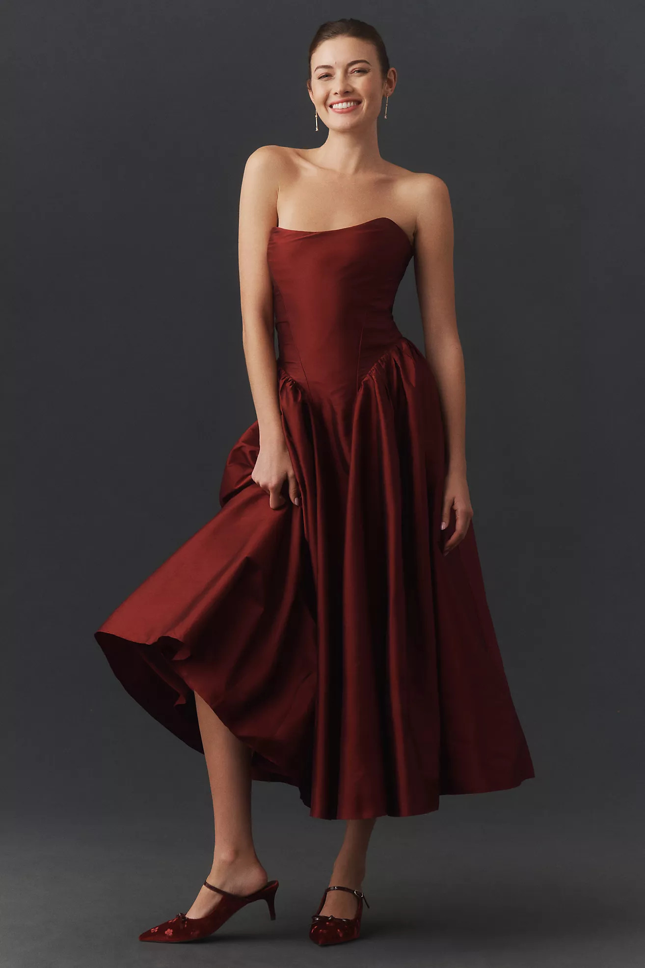 BHLDN Strapless Basque-Waist A-Line Midi Dress | Anthropologie (US)