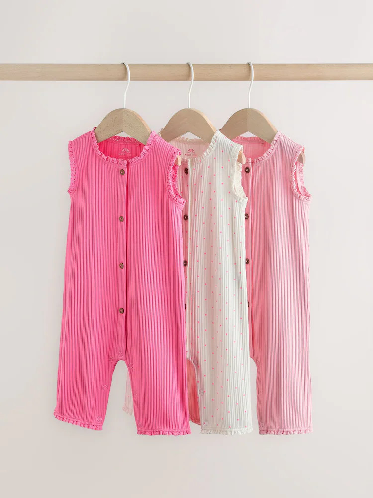 Pink Tonal Button Through Wide Leg Jersey Baby Rompers 3 Pack | Next US