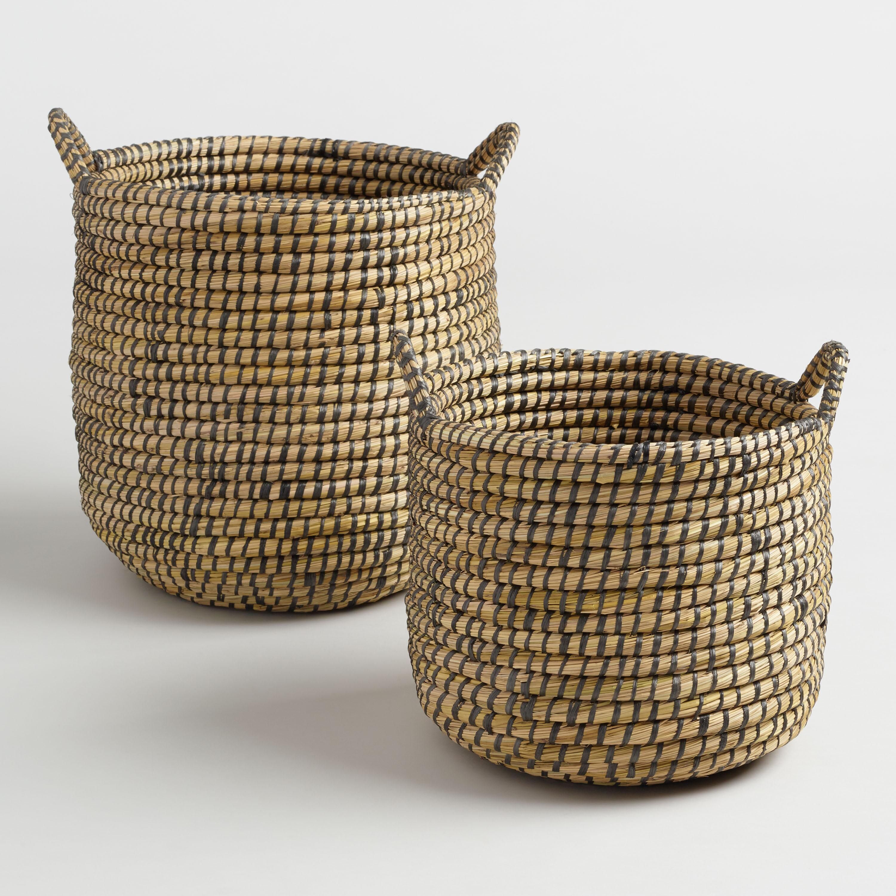 Espresso and Natural Seagrass Paige Tote Baskets | World Market