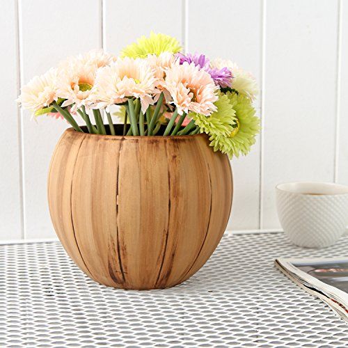 7 inch Round Ceramic Planter Pot with Textured Distressed Wood Style Finish, Brown | Amazon (US)