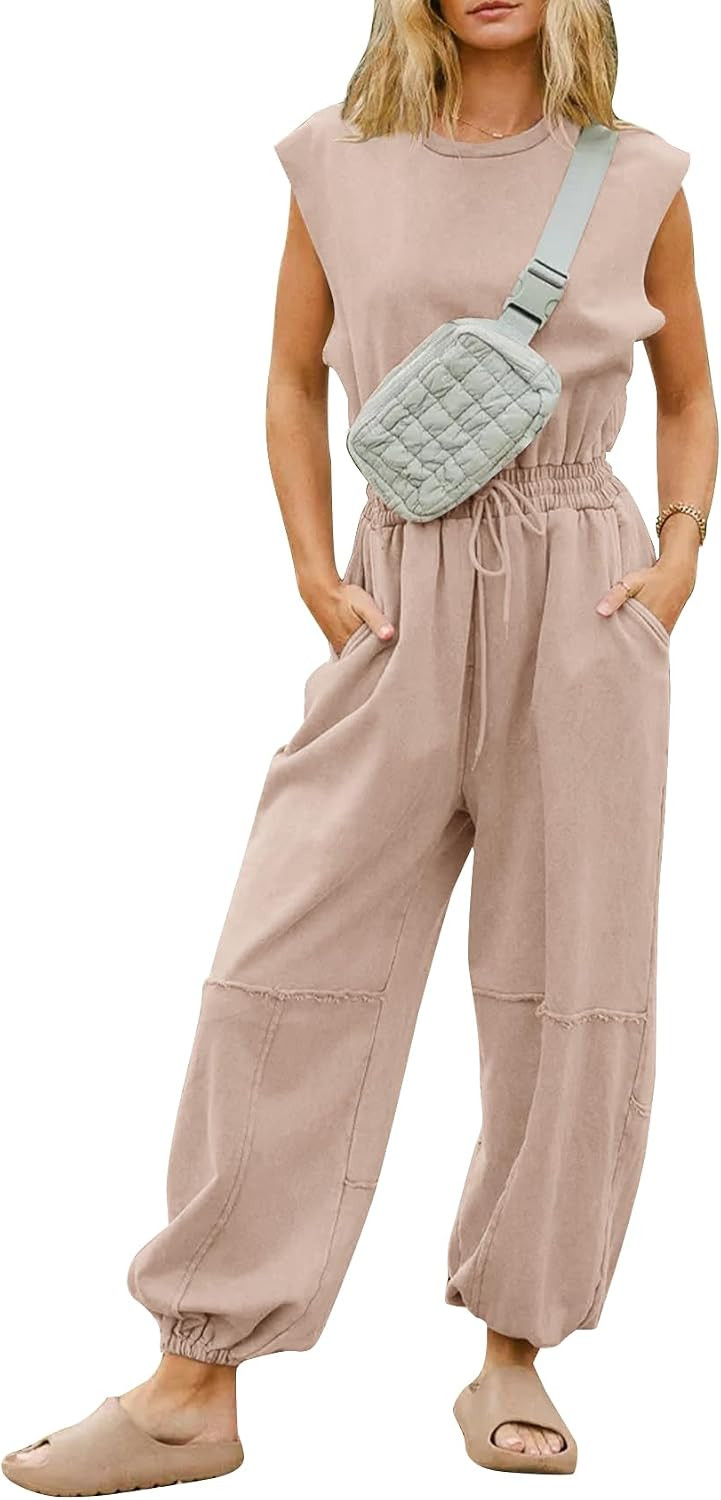 Flygo Womens Casual Jumpsuit Crewneck One Piece Outfits with Pockets | Amazon (US)
