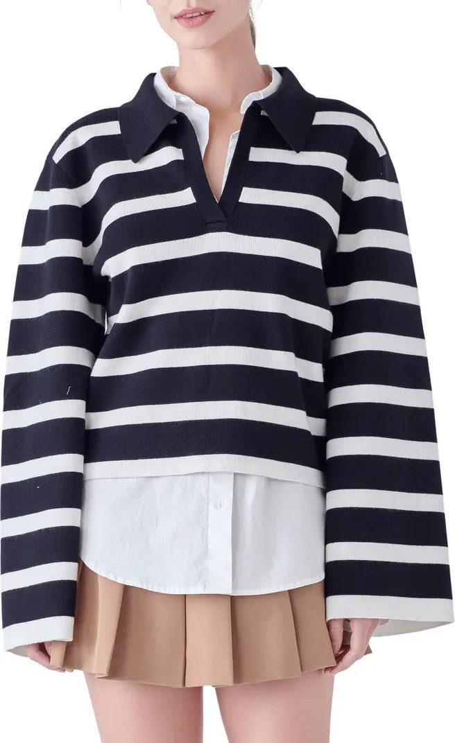 Stripe Crop Polo Sweater | Nordstrom