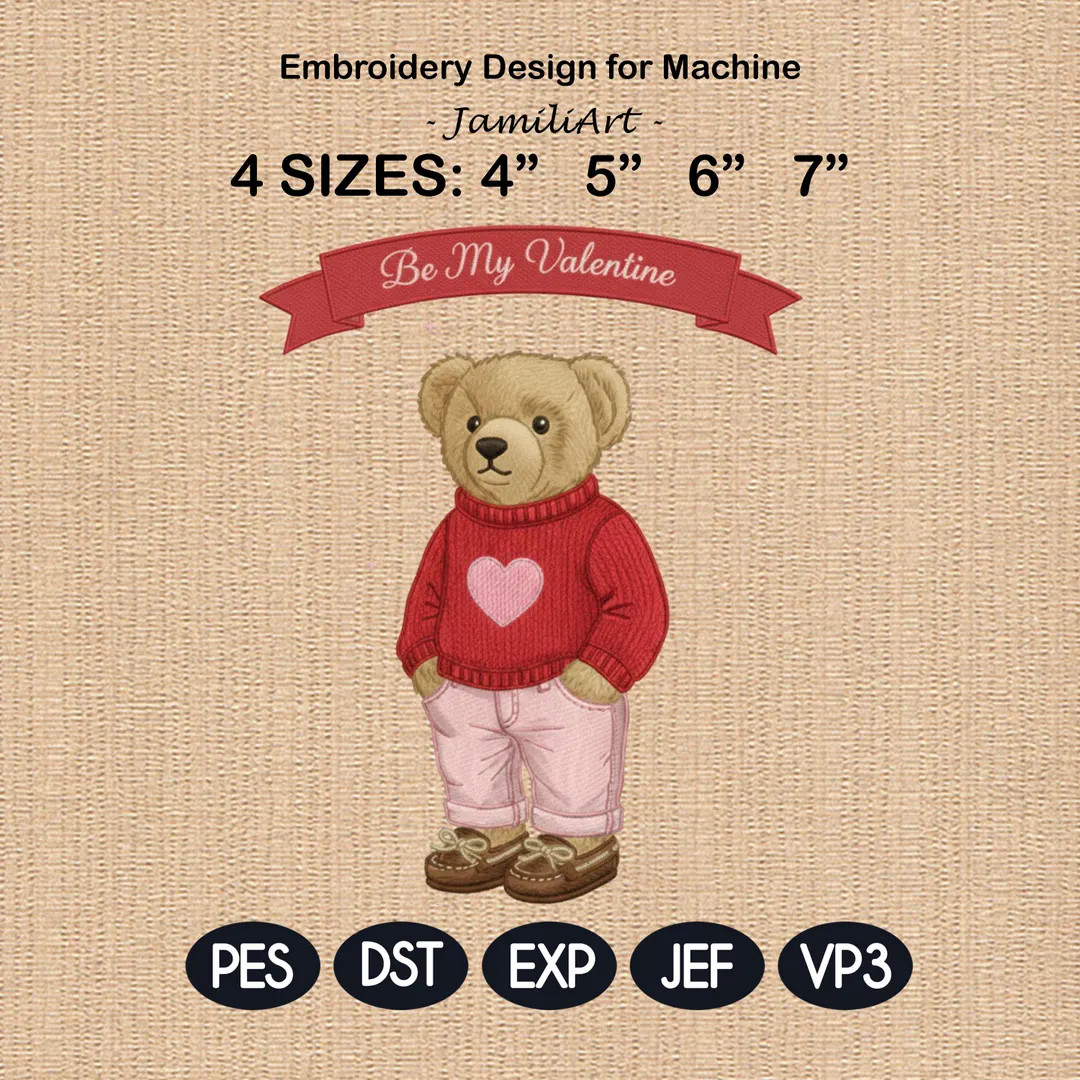 Valentine's Day Bear Embroidery Design, Stylist Bear With Rose Embroidery File, Valentine Bear Ma... | Etsy (US)