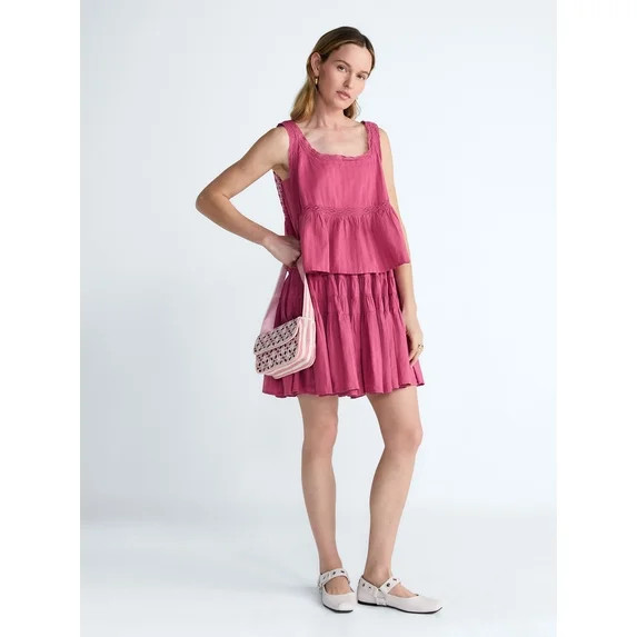 Scoop Women’s and Women’s Plus Cropped Lace Cotton Tank Top, Sizes XS-4X | Walmart (US)