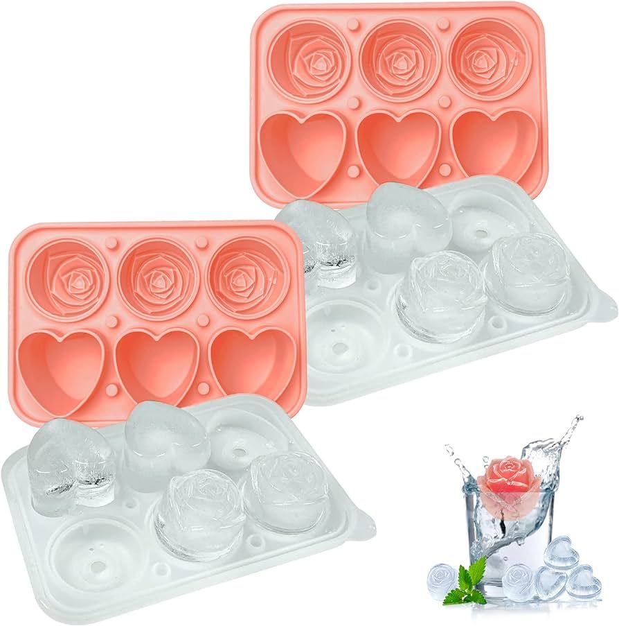 Rose Ice Cube Mold 2 Pack, Heart Shape Ice Cube Tray, Fun Silicone Ice Molds with Clear Funnel-ty... | Amazon (US)
