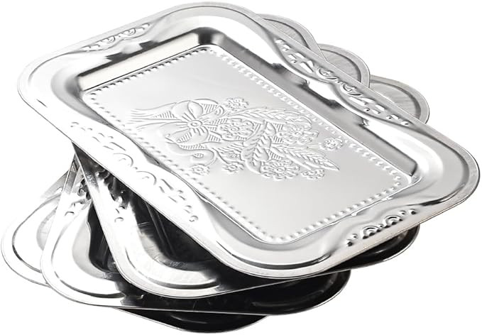 4-Pack Silver Serving Trays Set - ZENOVLUX Bow Floral Engraved Mirror Decorative Tray, 13.8" x 8.... | Amazon (US)
