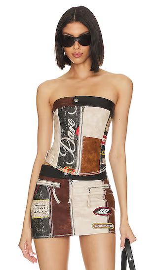 Daytona Faux Leather Corset Top in Brown & Blue | Revolve Clothing (Global)