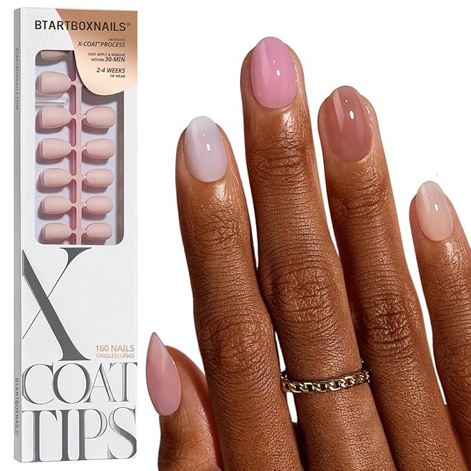 BTArtboxnails XCOATTIPS Bare 5-Shades Nude Press on Nails - Extra Short Almond Press on Nails, 4-... | Amazon (US)
