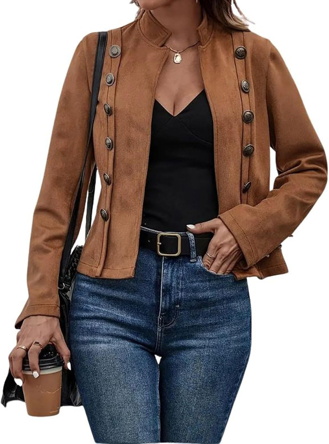 Women's Faux Suede Leather Jacket Casual Long Sleeve Blazer Jacket Coat 2025 Fall Outfits | Amazon (US)