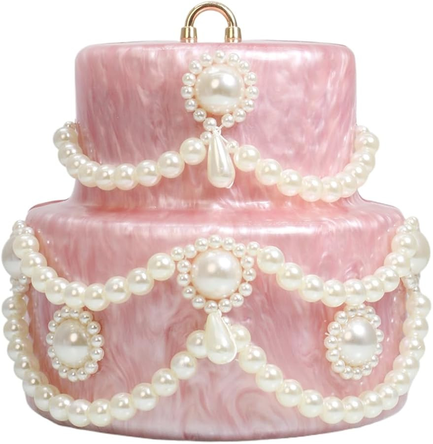 Cake Shaped Acrylic Clutch Pearl Handbags Beaded Evening Bag Mini Clutch Handbag for Wedding Cock... | Amazon (US)