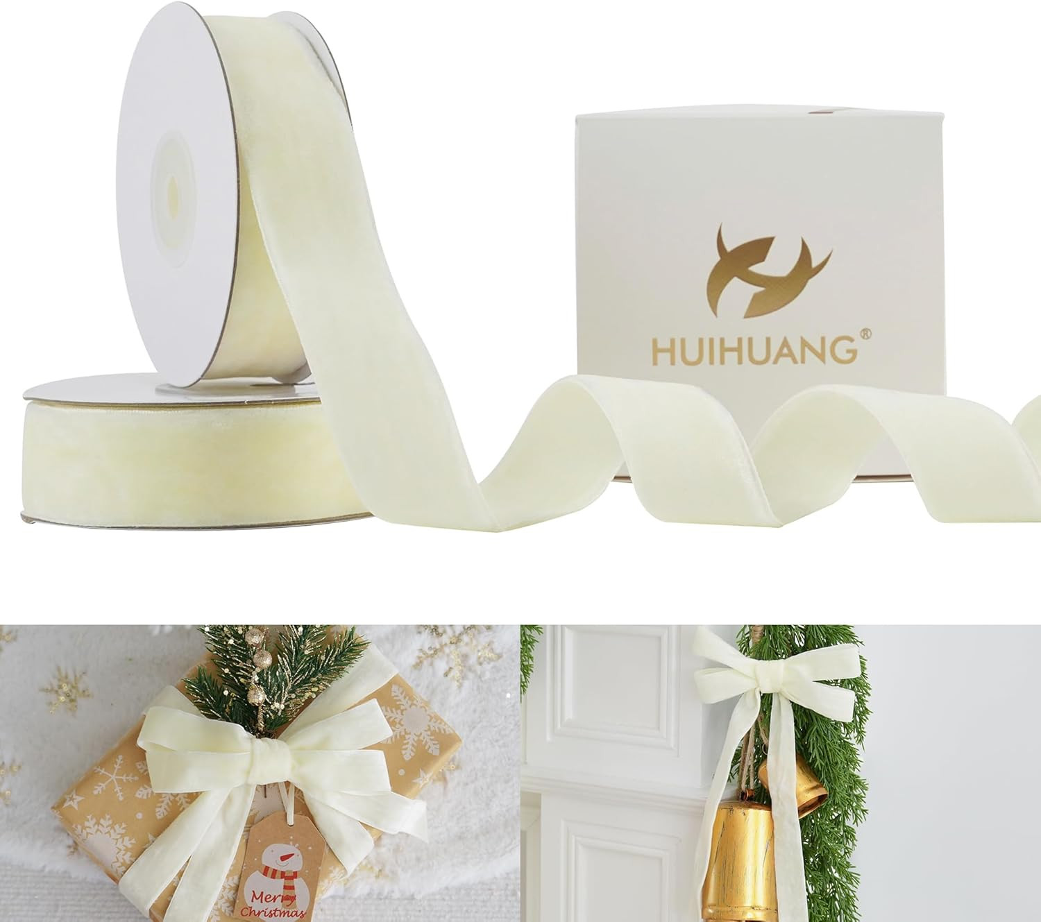 HUIHUANG Ivory Velvet Ribbon 1 inch Double Face Thick Velvet Ribbon - 10 Yards (30 Feet) for Chri... | Amazon (US)