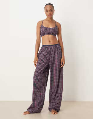 ASOS DESIGN Tall wide leg pyjama trouser with elastic waistband in red & blue check print | ASOS (Global)