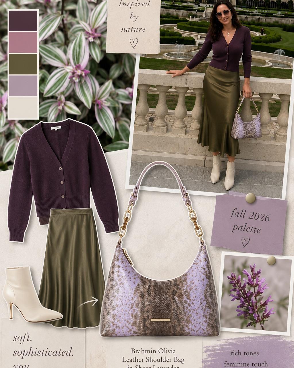 Nature really created the perfect fall color palette 🍂💜 Deep plum, olive satin, creamy ivory and a touch of lavender. Such an unexpected combination, but SO beautiful together for Fall 2026.

Shop the full look ✨

#LTKStyleTip #LTKSeasonal #FallFashion #Fall2026 #FallOutfit #FallStyle #FashionInspo #OOTD