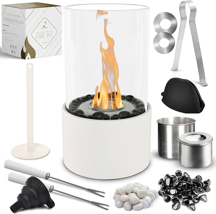 Table Fire Pit Tabletop Indoor Outdoor, Elegant Tabletop Firepit with Glass Rocks, Mini Fire Pit ... | Amazon (US)