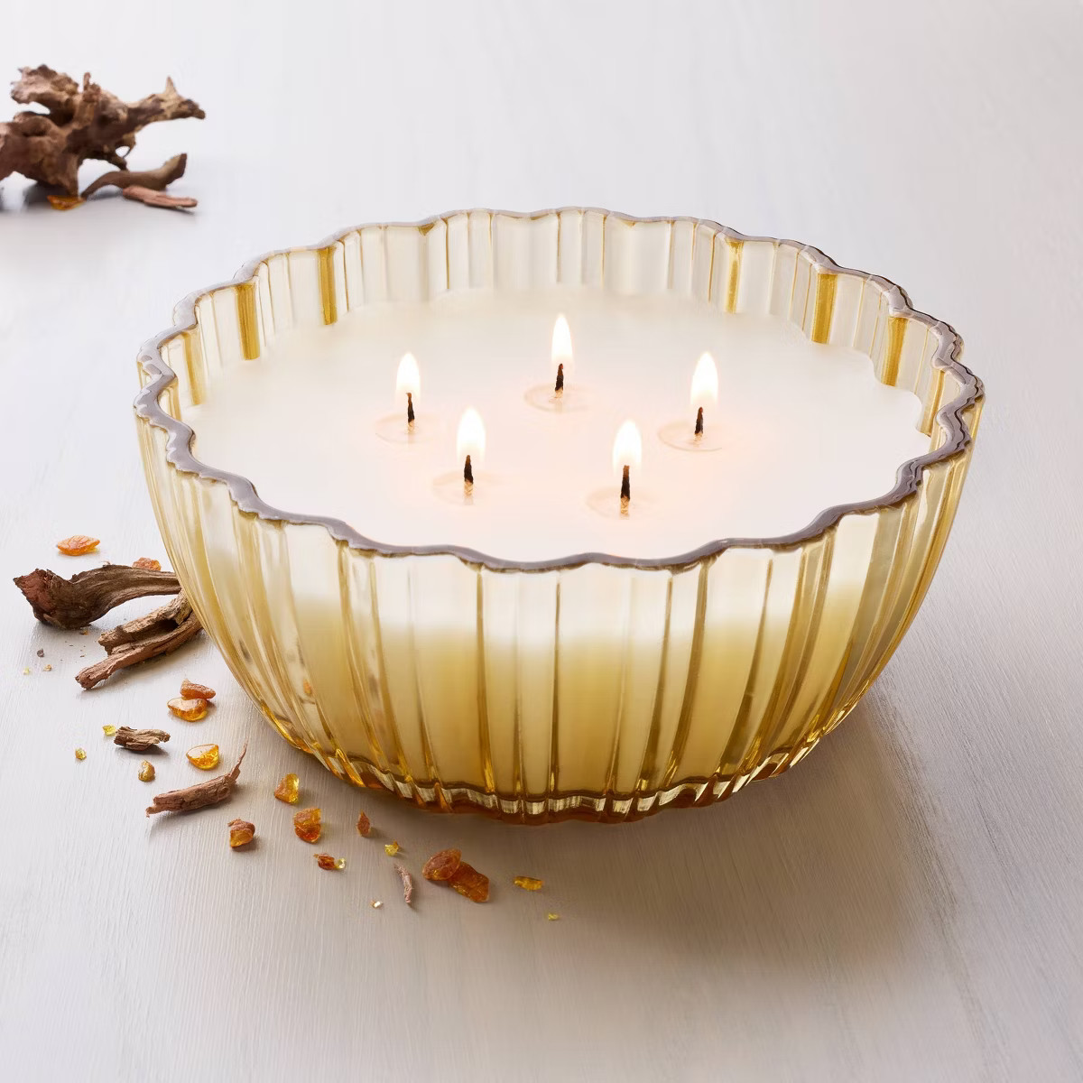 5-Wick Tinted Glass Driftwood and Amber Ribbed Jar Candle Yellow 28oz - Hearth & Hand™ with Mag... | Target