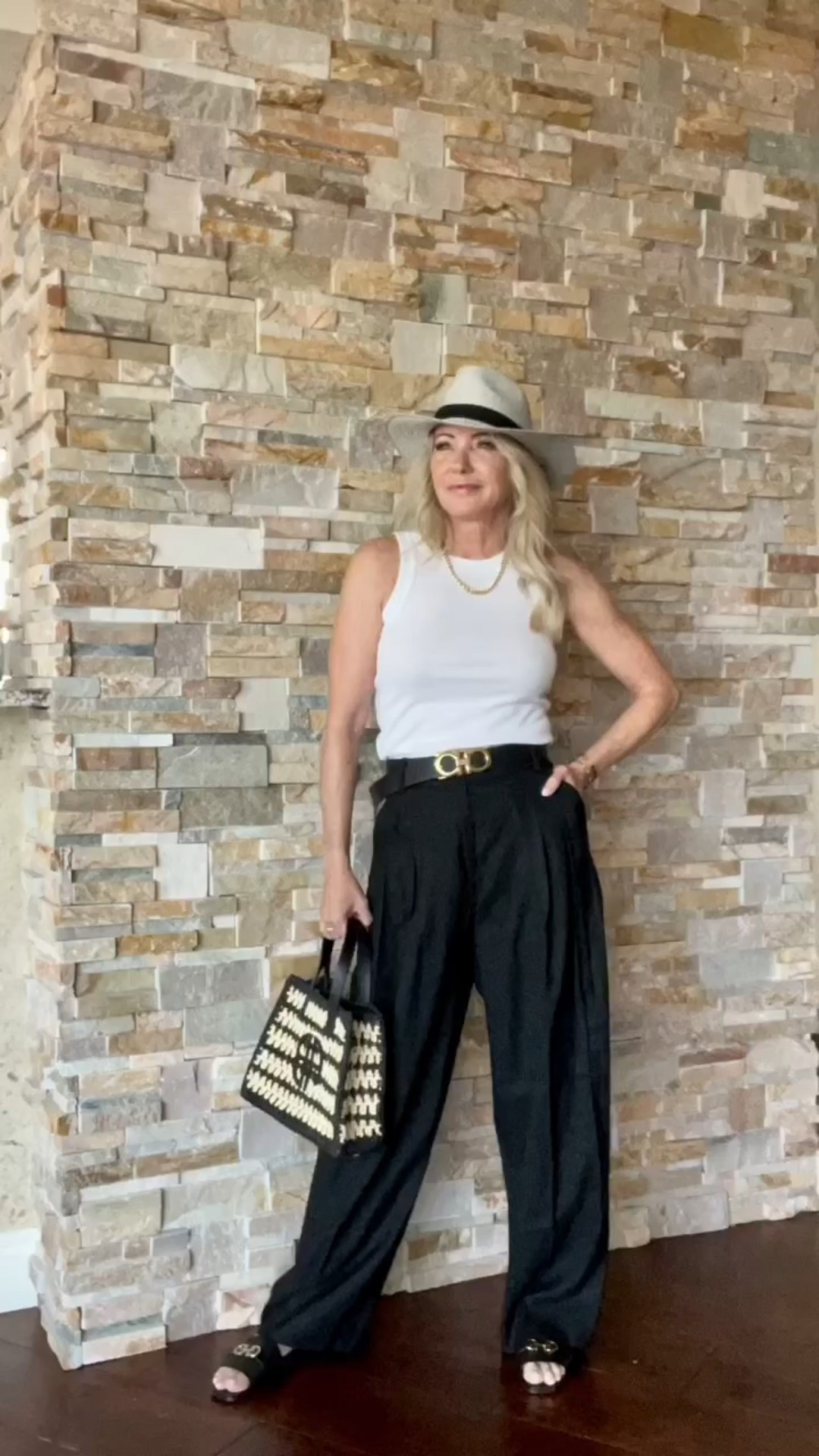 A timeless outfit formula I keep coming back to: black and white + elevated accessories.
Linked my reversible designer belt, wide-leg pants, and a woven tote that screams summer sophistication.
#LTKStyle #LTKOver50 #LTKSummerLooks #ReversibleBelt

#LTKOver40 #LTKStyleTip #LTKFindsUnder100