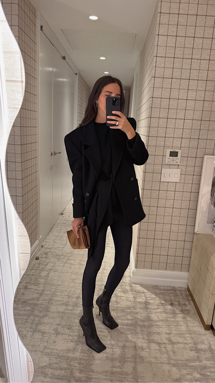 GRWM for Friday night! My coat and leggings are YSL and sweater is Khaite but I linked similar options.