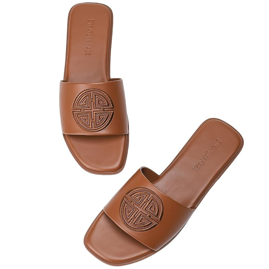 Stratuxx Kaze Womens Flat Sandals Dressy Summer Slide with Memory Foam Comfortable Cute Leather B... | Amazon (US)