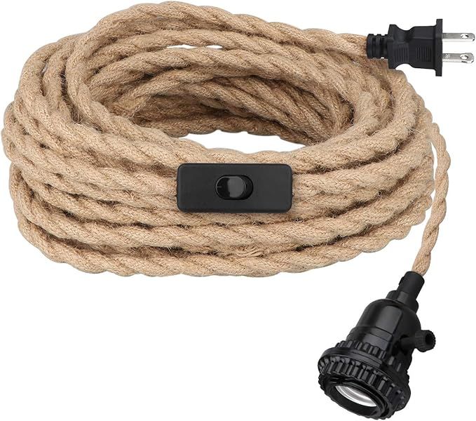 Pendant Light Kit with Switch, 16.5FT Twisted Hemp Rope Vintage Hanging Light Cord, E26 E27 Penda... | Amazon (US)