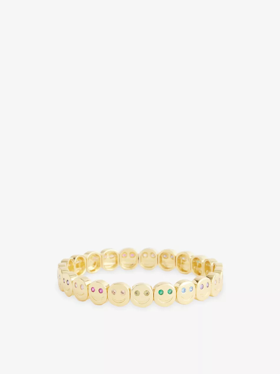 LISA GOZLAN - The Multi Gemstone Happy Face 18ct Yellow Gold-Plated Brass and Cubic Zirconia Bracelet | Selfridges.com | Selfridges