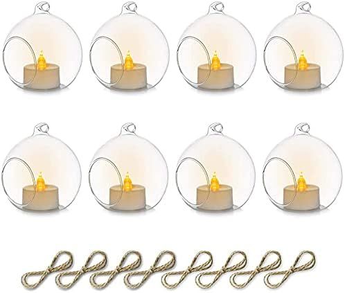 Sziqiqi Hanging Glass Tealight Candle Holder with LED Candles - 3.15inch Tea Light Globe Terrariu... | Amazon (US)
