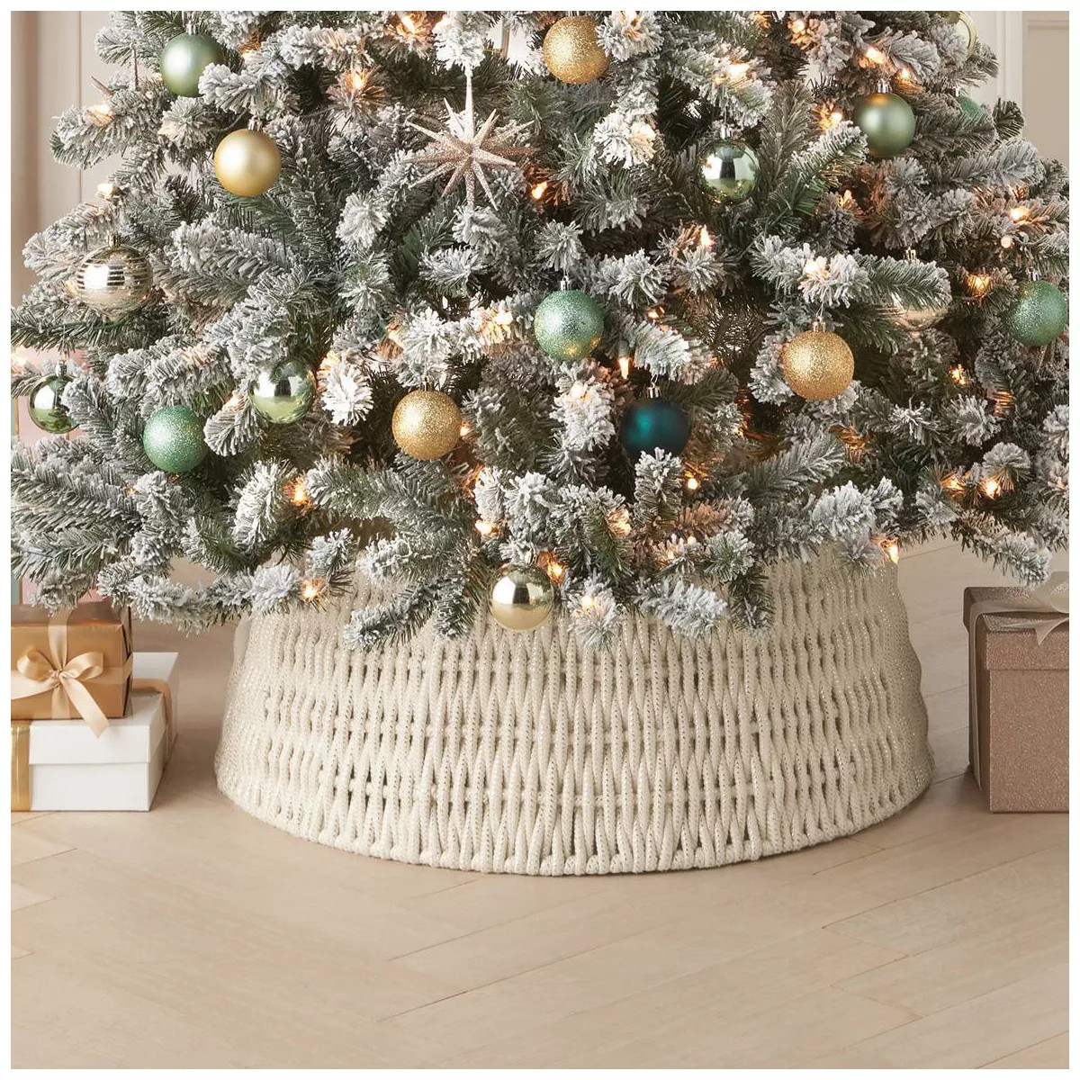 26" Woven Rope with Metallic Accent Christmas Tree Collar White/Gold - Wondershop™ | Target