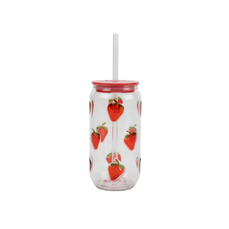 Just Feed Me by Jessie James Decker 18oz Embossed Can Sipper Tumbler with Straw, Strawberry Desig... | Walmart (US)