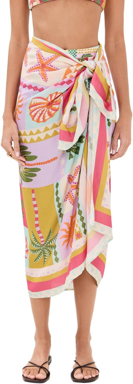 Womens Swimwear Cover Up Skirt 67x45 Summer Beach Long Sarong Swimsuit Floral Pareo Bikini Wrap S... | Amazon (US)